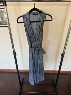 Jane and Delancey Washed Denim Blue Sleeveless Dress with Tie Waist